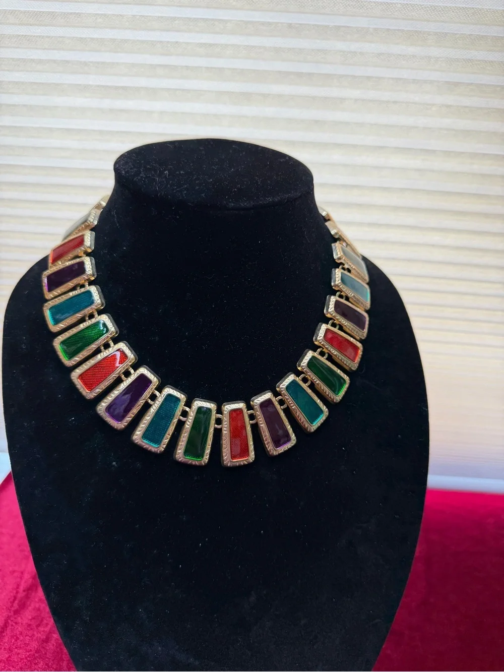 Vintage Gold-Tone Multicolor Enamel Link Necklace And Earrings Set